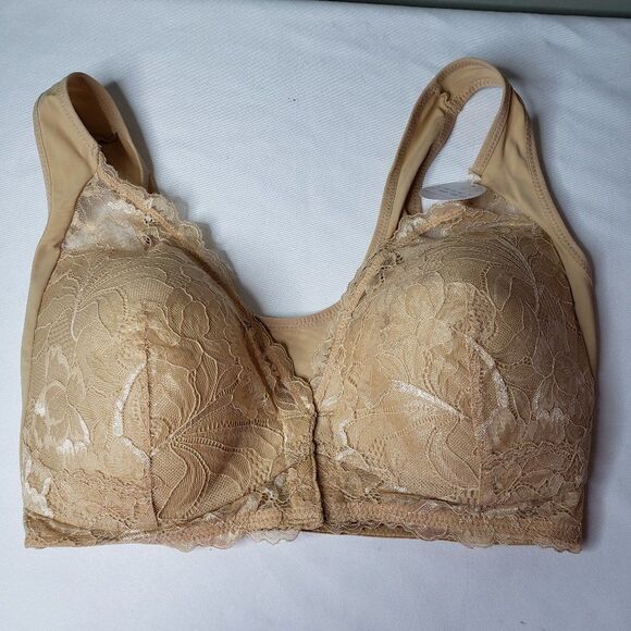 Womens LB Tan Lace Front Closure Padded Bra NWT 34DD - Picture 1 of 8